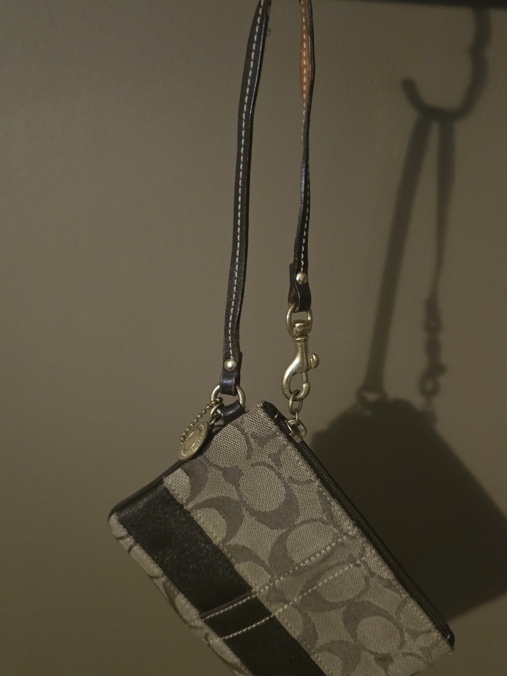 Coach Canvas Wristlet in Khaki and Brown